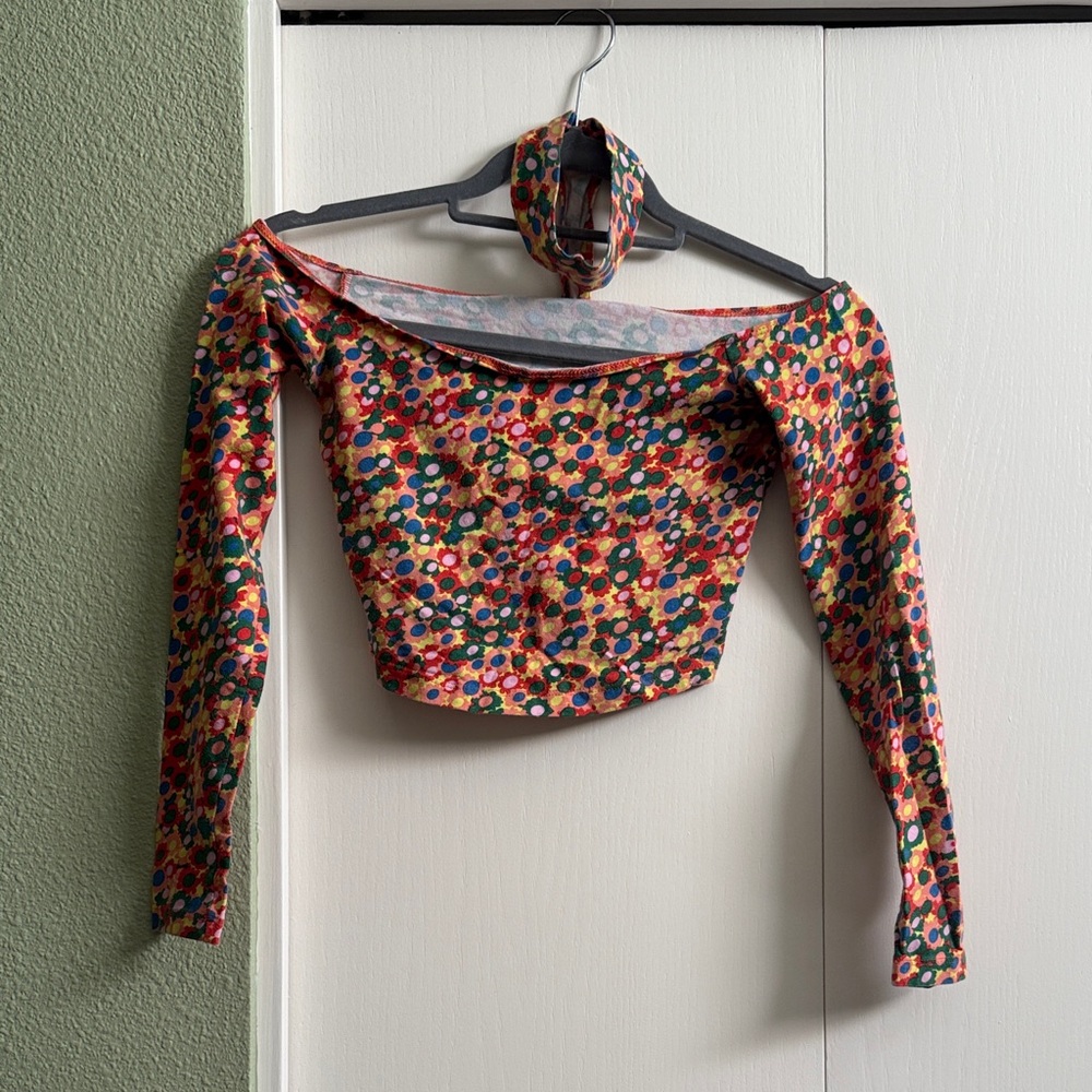 American Apparel Colorful Floral Off-Shoulder crop top
